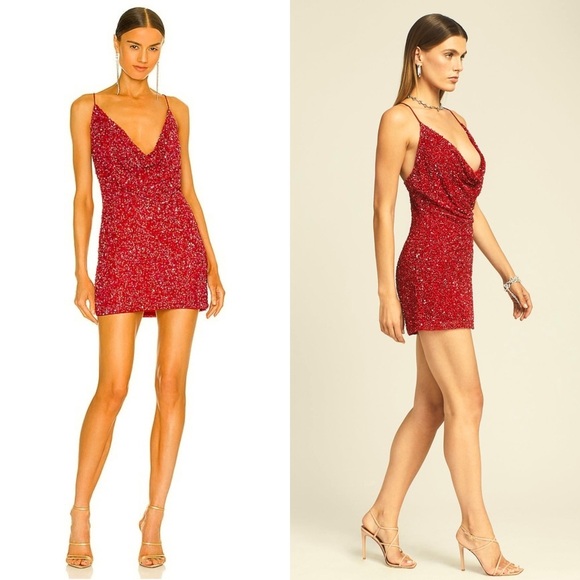 RETROFETE Cherry Crystal‎ Sequin Beaded
Draped Neck Sleeveless Open Back Dress S - Picture 2 of 8